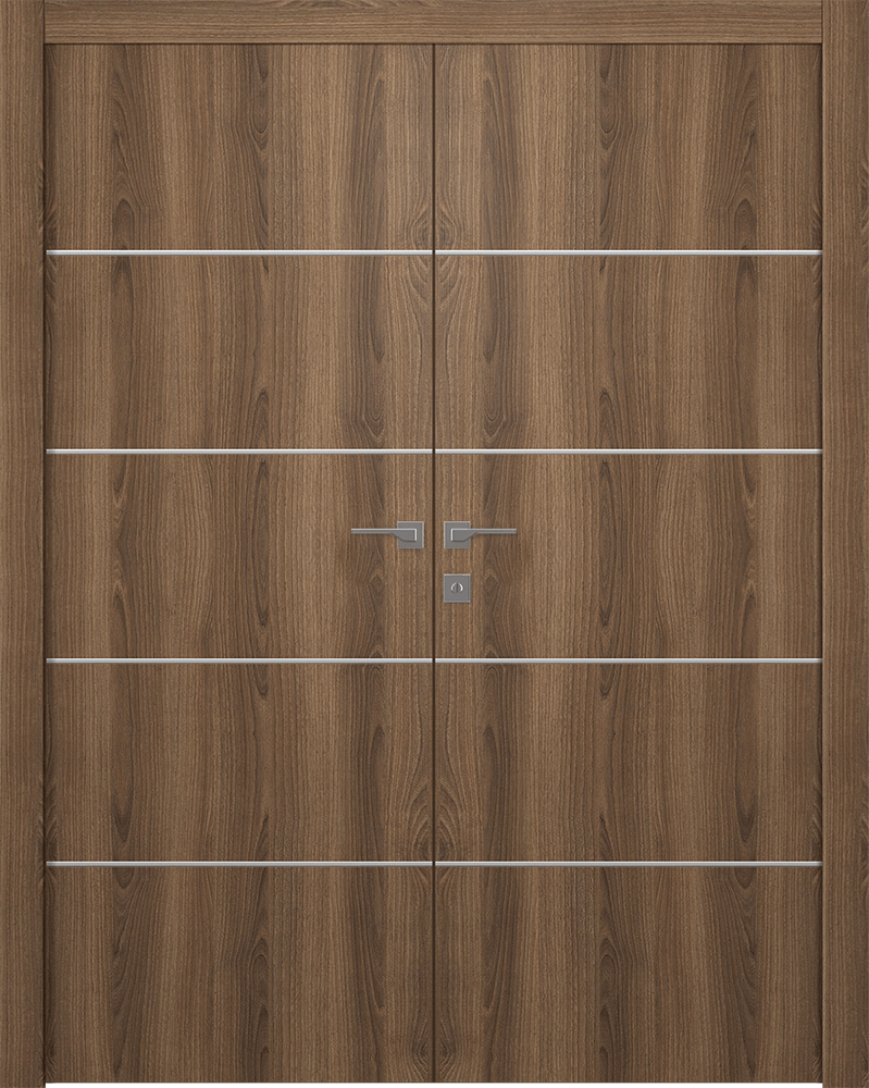 OPTIMA 4H PECAN NUTWOOD DOUBLE DOORS BELLDINNI MODERN INTERIOR DOOR - 1