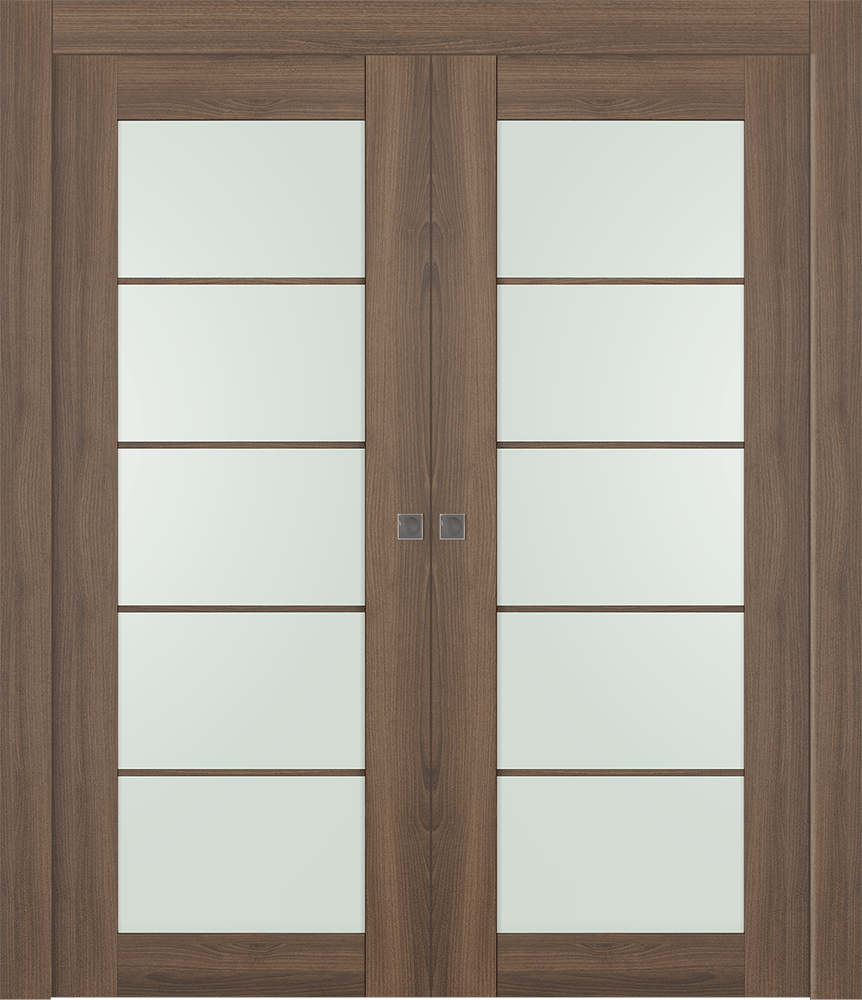 AVON 5 LITE VETRO PECAN NUTWOOD DOUBLE POCKET BELLDINNI MODERN INTERIOR DOOR - 1