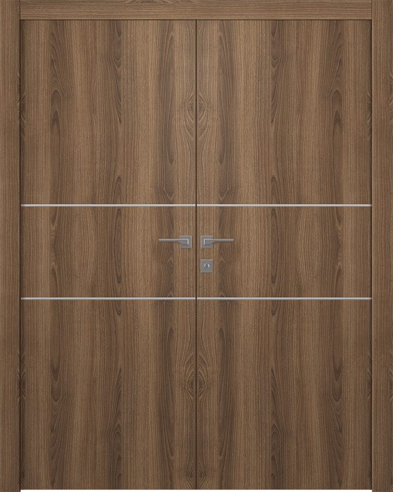 OPTIMA 2H PECAN NUTWOOD DOUBLE DOORS BELLDINNI MODERN INTERIOR DOOR - 1