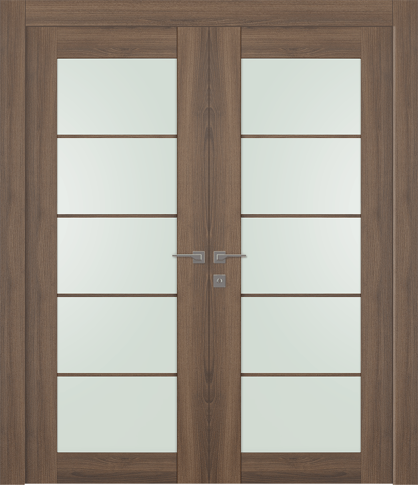 AVON 5 LITE VETRO PECAN NUTWOOD DOUBLE BELLDINNI MODERN INTERIOR DOOR - 1