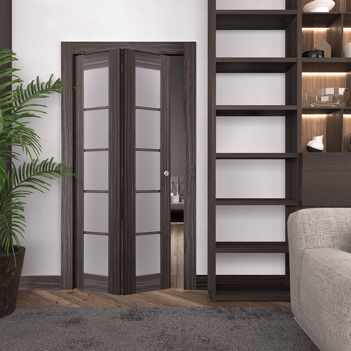 PALLADIO 5 LITE VETRO GRAY OAK BI-FOLD BELLDINNI MODERN INTERIOR DOOR - 3
