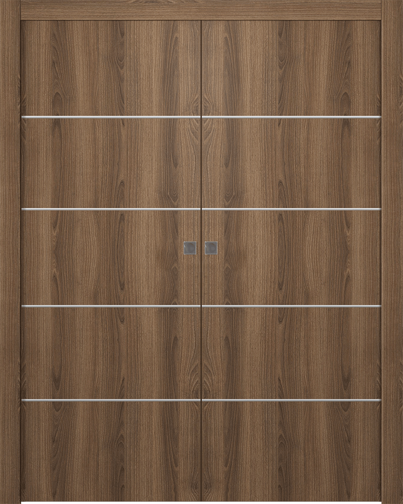 OPTIMA 4H PECAN NUTWOOD DOUBLE POCKET DOORS BELLDINNI MODERN INTERIOR DOOR - 1