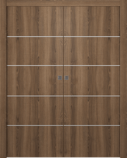 OPTIMA 4H PECAN NUTWOOD DOUBLE POCKET DOORS BELLDINNI MODERN INTERIOR DOOR - 1